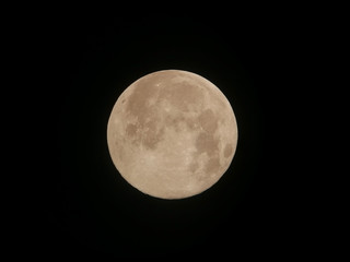 Full moon on the rising night as seen through telescope from Northern Thailand emisphere. 