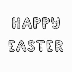 Hand written phrase Happy Easter greetings. Hand-drawn lettering text with egss pattern for banner, postcard, social networks template. Stock vector illustration isolated on transparent background.