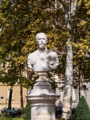 Fototapeta na wymiar Bust of Nikola Jurisic in Zrinjevac Park in City center of Zagreb, Croatia