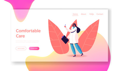 Hospital Healthcare Staff at Work. Medicine Profession, Occupation Website Landing Page. Doctor Endocrinologist in Robe Holding Clipboard and Pen Web Page Banner. Cartoon Flat Vector Illustration