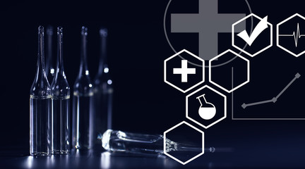 Medical drug ampoules. Medicines for injection.