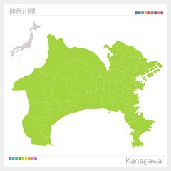 Obraz na płótnie Canvas 神奈川県の地図・Kanagawa（市町村・区分け）