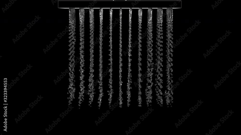 Wall mural close up slow motion flowing rain shower. 3d animation with alpha matte. 4k