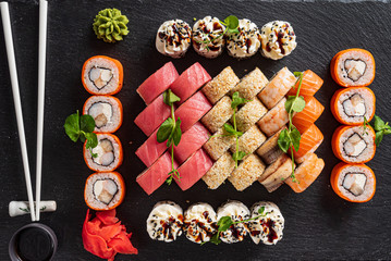 sushi on the black background