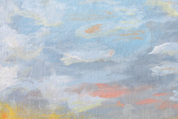 Abstract background . Acrylic painting on canvas. Colorful blue sky and cloudscape