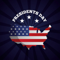 happy presidents day celebration poster with usa flag in map