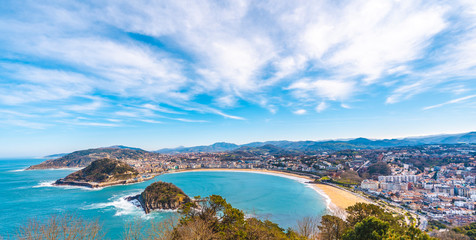 Panoramic view of the city of San Sebastian from Mount Igeldo. Basque Country