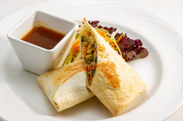 Beef burrito with barbecue sauce