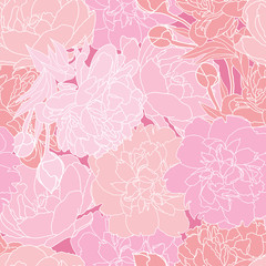 Pink peonys seamless pattern illustration