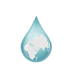Blue three-dimensional model of water drop on planet with gradient, earth logo icon. Graphic elements for your design, logo, sign, emblem, sticker. Isolated vector illustrations