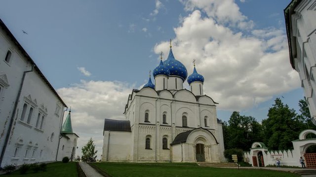 Temples of the city of Suzdal, Russia. Gold ring. Time lapse UHD 4K. 