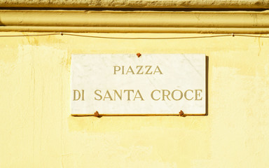 Piazza di Santa Croce Street sign on wall Florence