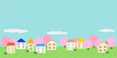 桜の木と住宅地　街並み