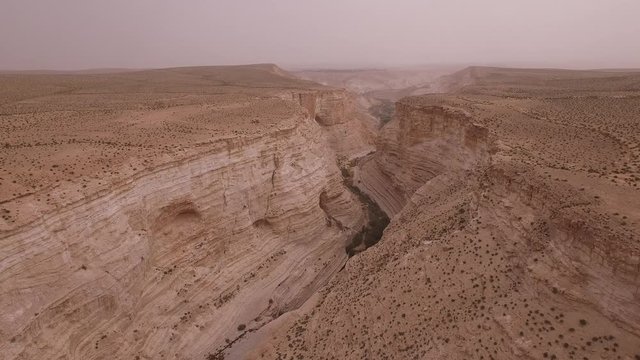 Aerial above the Ein Avdat canyon and Negev Desert. Israel. DJI-0208-08