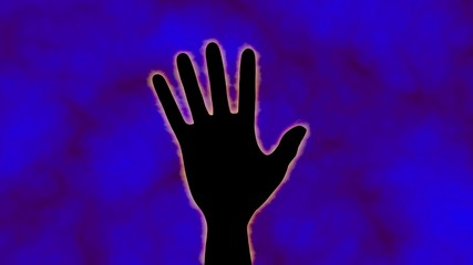 Human hand surrounded by flaming glowing aura energy. Palmistry theme. 3d rendering illustration