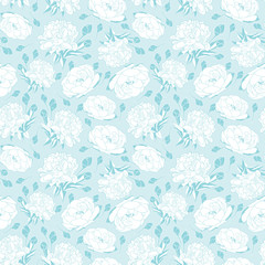 Seamless peony pattern in blue pastel colors