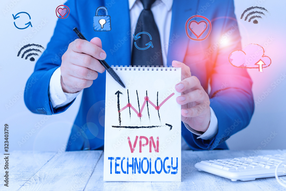 Poster writing note showing vpn technology. business concept for programming that creates a safe and encryp