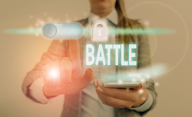 Conceptual hand writing showing Battle. Concept meaning violent fight between groups of showing or between military forces