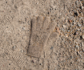 squashed woolen glove on dirt ground