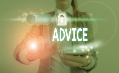 Conceptual hand writing showing Advice. Concept meaning guidance or recommendations offered with...