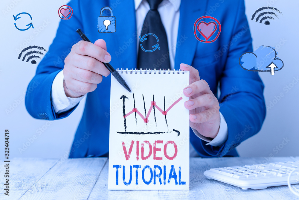 Poster writing note showing video tutorial. business concept for method of transferring knowledge through a