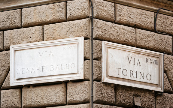 Via Torino Street Sign On Wall Rome