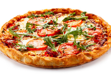 Margherita pizza on white background