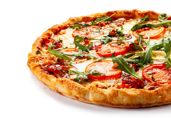 Margherita pizza on white background