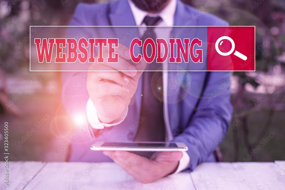 Poster Conceptual hand writing showing Website Coding. Concept meaning system of symbols and rules used to represent instructions