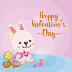 Happy Valentine's day,Cute rabbit on pink background. Greeting card for Valentine's day