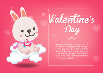 Happy Valentine's day,Cute rabbit on pink background. Greeting card for Valentine's day
