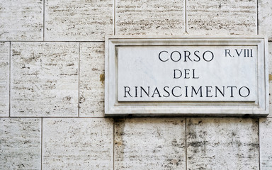 Naklejka premium Corso del Rinascimento Street sign of wall Rome