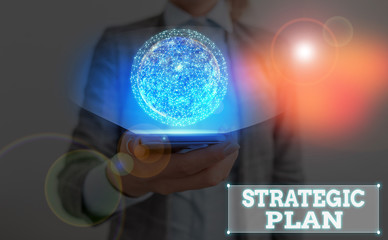 Writing note showing Strategic Plan. Business concept for analysisagement activity that is used to...