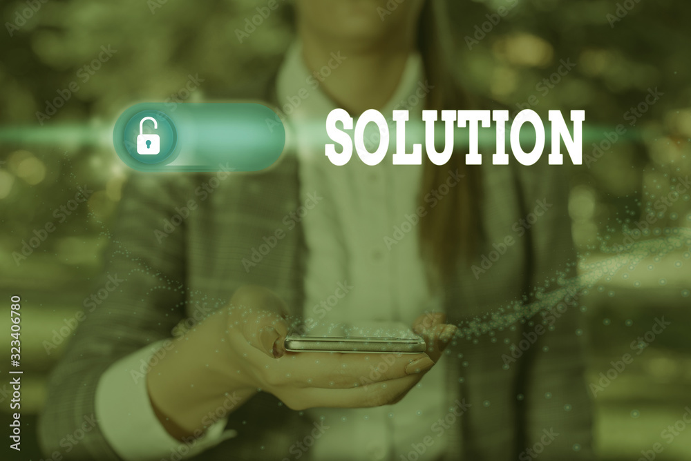 Poster text sign showing solution. business photo showcasing a means of solving a problem or dealing with a