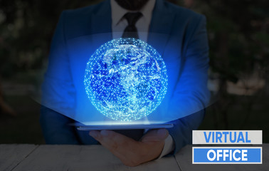 Word writing text Virtual Office. Business photo showcasing Mobile workenvironment equipped with...