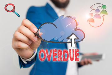 Writing note showing Overdue. Business concept for loans and other obligations remaining unpaid...
