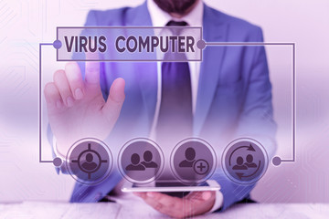 Word writing text Virus Computer. Business photo showcasing Malicious software program loaded onto a user s is computer