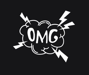Hand drawn speech bubble with text on black chalk board  background. Vector pop art object and word. Doodle element for dialog or comic