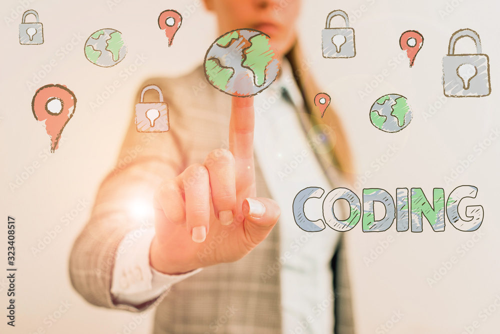 Poster word writing text coding. business photo showcasing assigning code to something for classification i