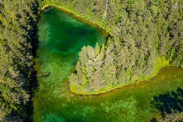 Antu blue springs lake, Estonia, Europe. Artesian well, clean drinking groundwater erupting out of the ground. Pure clear water in natural environment