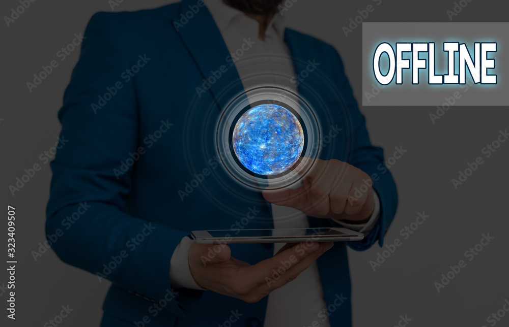 Poster writing note showing offline. business concept for not having directly connected to a computer or ex