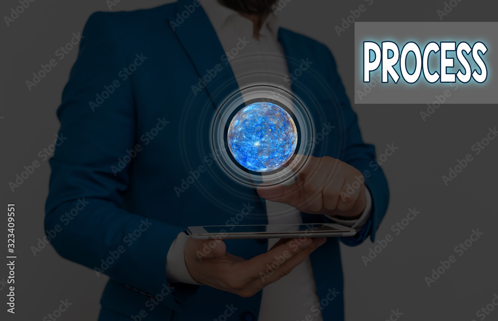 Poster Writing note showing Process. Business concept for Standard procedures how to handle a particular job rules system Elements of this image furnished by NASA