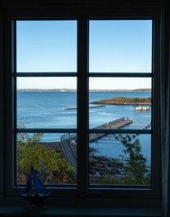 Fototapeta na wymiar View from the window to the sea. Perfect sea view. 