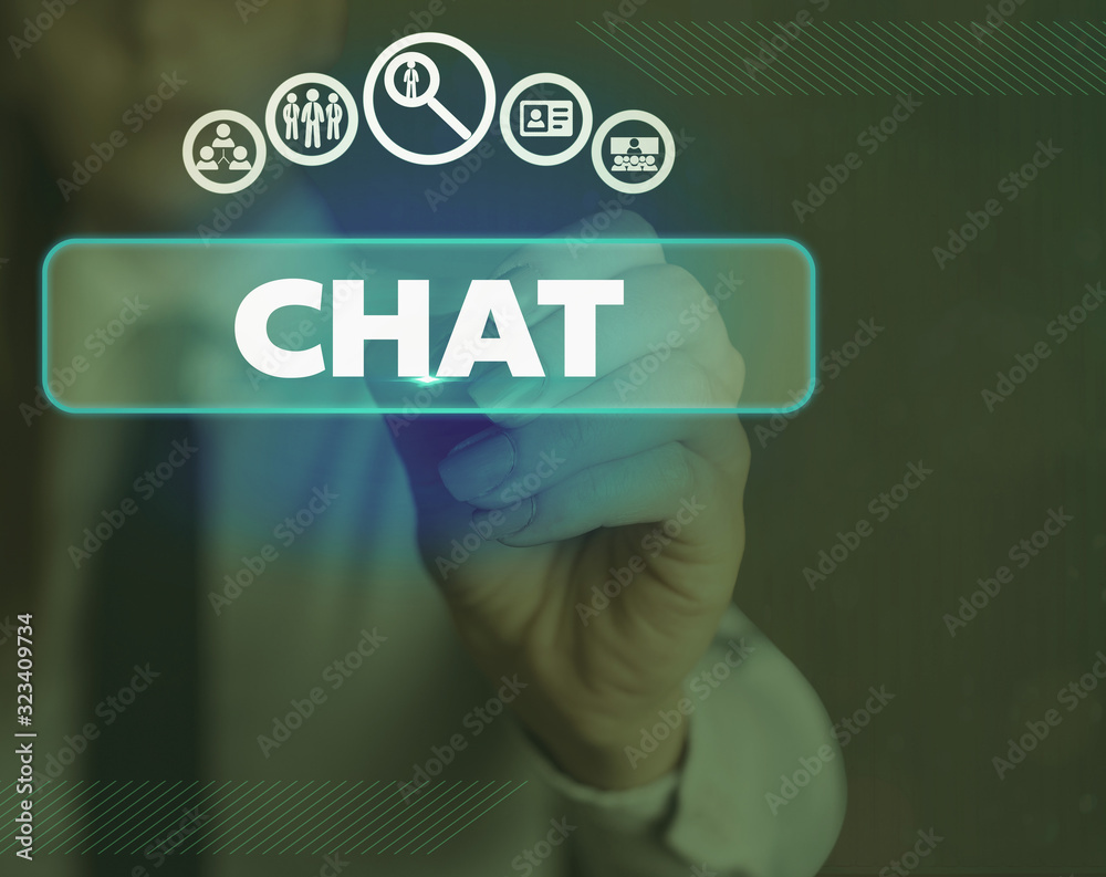 Poster word writing text chat. business photo showcasing take part in a discussion that involves sending me