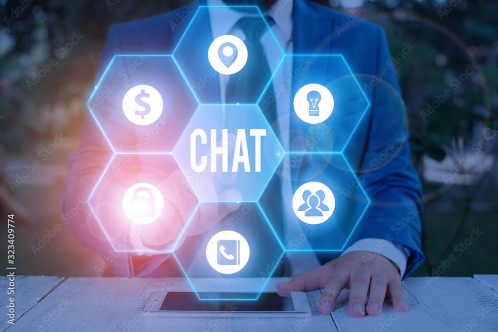 Aufkleber text sign showing chat. business photo showcasing take part in a discussion that involves sending me