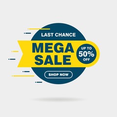 Simple Flat Mega Sale Sign Shape Banner on White Background Design, Discount Banner Template Vector for advertising, social media, web banner