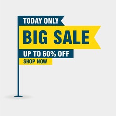 Simple Flat Big Sale Sign Shape Banner on White Background Design, Discount Banner Template Vector for advertising, social media, web banner