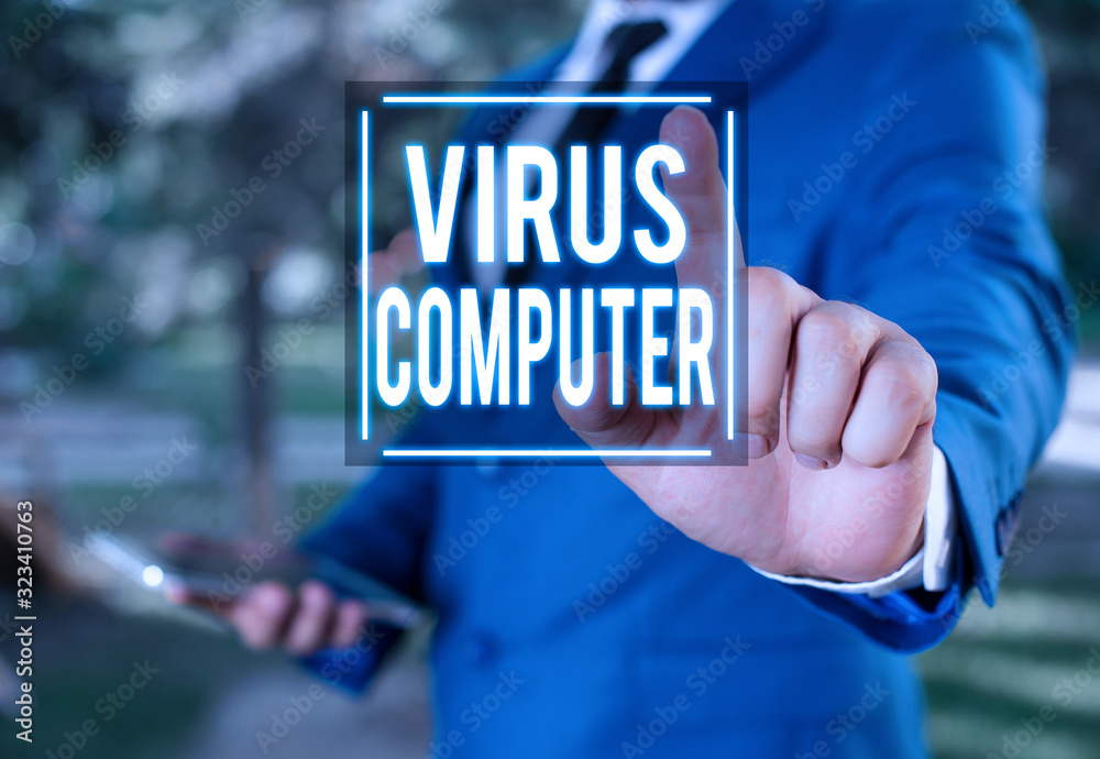 Aufkleber handwriting text writing virus computer. conceptual photo malicious software program loaded onto a u