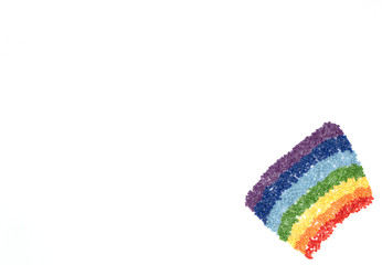 The rainbow of colorful crystals for diamond embroidery, mosaic on white background. Handmade hobby concept. Flat lay style with copy space for your text.