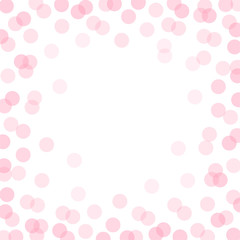 Vector polka dot square frame with flat candy pink transparent overlapped circles. Festive party background. Modern hipster happy birthday backdrop with round shapes